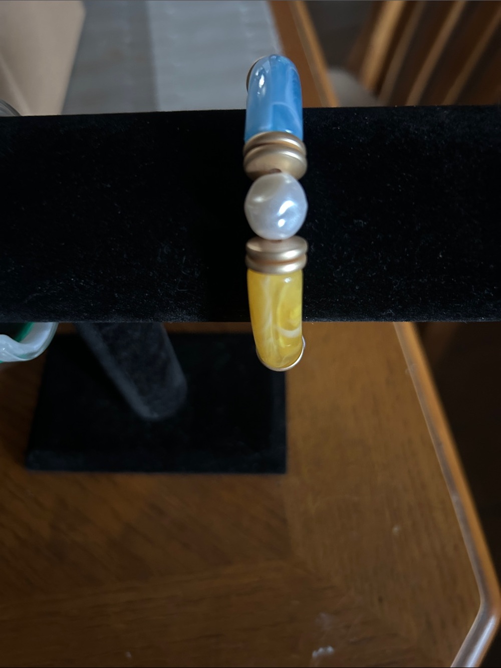 Plunder Blue and Yellow Bead Bracelet with Pearl Center